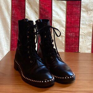 Stuart Weitzman, Black Smooth Calf, Combat Boots, 9.5 B